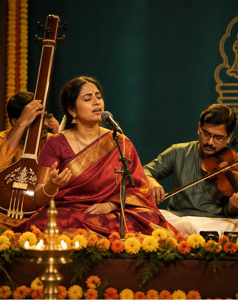 Carnatic music concert with vocalist, violin and tanpura